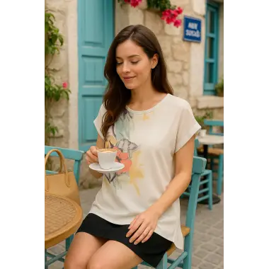 Renita Dijital Baskı Şifon Bluz