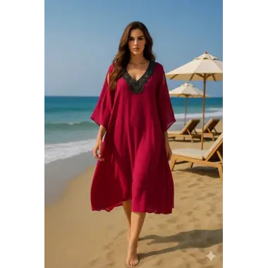 Sarra İhtal Yaka Detay Plaj Elbisesi Tasarım