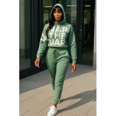 Semantha İkili Kapüşonlu Örme İkili Spor Takım