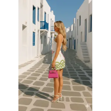 Şık Oyun Sever Basma Omuz Üstü Mini Elbise Trend