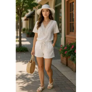 Tamara Çift Cepli Örme İkili Şortlu Takım