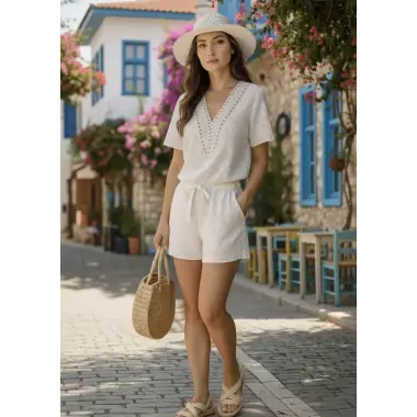 Tamara Çift Cepli Örme İkili Şortlu Takım