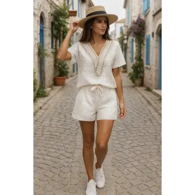 Tamara Çift Cepli Örme İkili Şortlu Takım