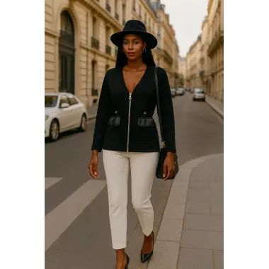 Tanya Deri Cep Detaylı Örme Ceket