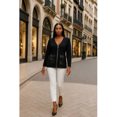 Tanya Deri Cep Detaylı Örme Ceket