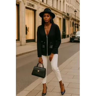 Tanya Deri Cep Detaylı Örme Ceket