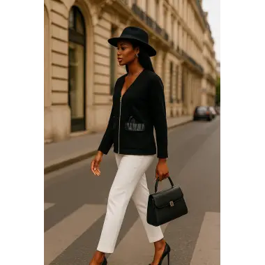 Tanya Deri Cep Detaylı Örme Ceket