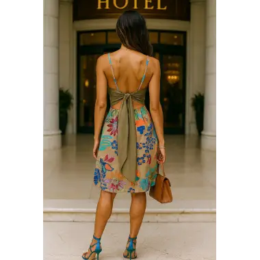 Vanessa Sırt Ve Gül Detaylı Tasarım Elbise