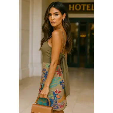 Vanessa Sırt Ve Gül Detaylı Tasarım Elbise