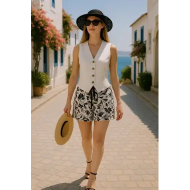 Vanessia Keten İkili Yelek Takım