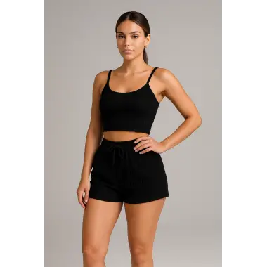 Viskon Crop Şortlu Takım