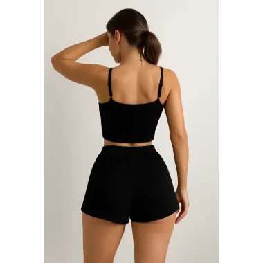 Viskon Crop Şortlu Takım