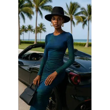 Vouge İthal Tül Degrade Çift Büzgülü Elbise W Tasarım 2026