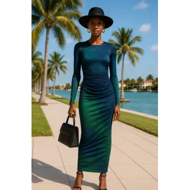 Vouge İthal Tül Degrade Çift Büzgülü Elbise W Tasarım 2026