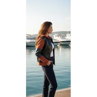 Wandera Deri Bloklu Kapüşonlu Bomber Ceket