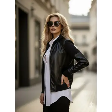 Yulia Deri Bloklu Bomber Ceket Tasarım