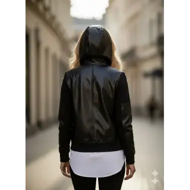 Yulia Deri Bloklu Bomber Ceket Tasarım