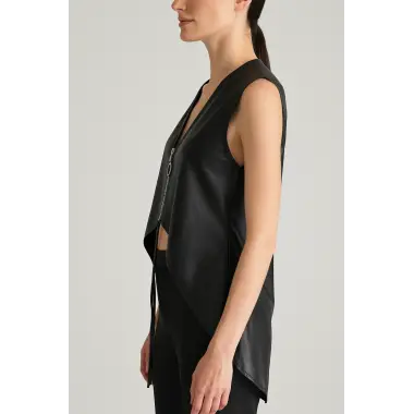 Zeyna Fermuar Detay Çok Yönlü Kullanım Suni Deri Trend Bluz