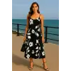 Flower Çiçek Desen Askılı İthal Saten Tasarım Elbise