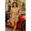 Porsche İthal Keten Boncuk İşlemeli Bağlamalı Şortlu Takım