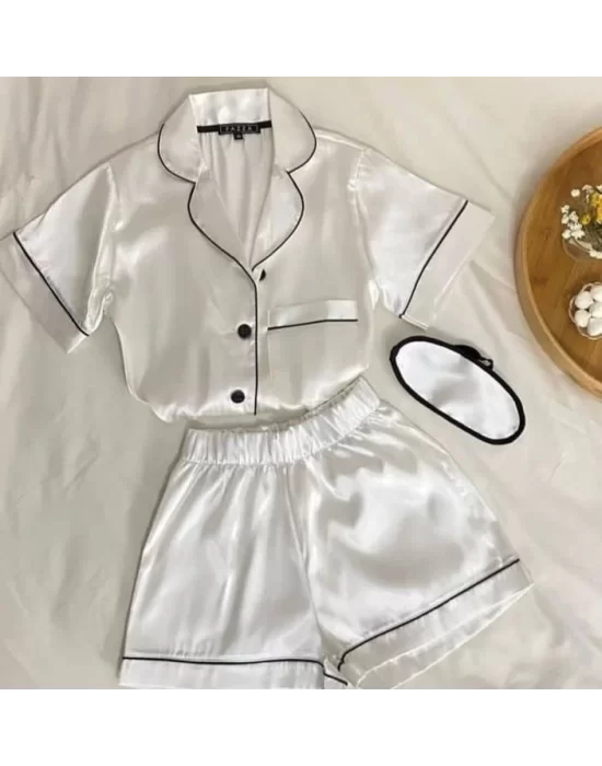 Agatha Saten Gömlek Yaka İkili Gecelik Takım