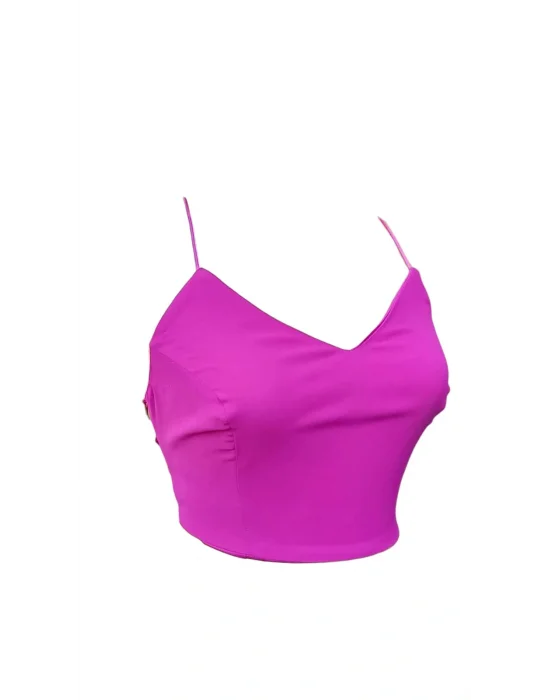 Regata Krep kumaş astarlı Fuşya  ip askılı sırt  detay krep  kısa   boy 40 cm