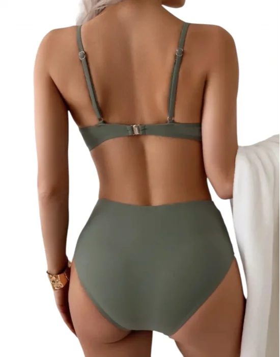 Jessica Düz Renk Bikini Seti Yüksek Esneklik Dantel Tasarım Yüksek Bel
