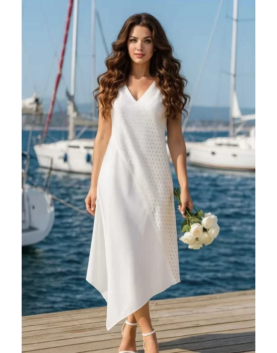 White Asimetrik Lazer Kesim Elbise