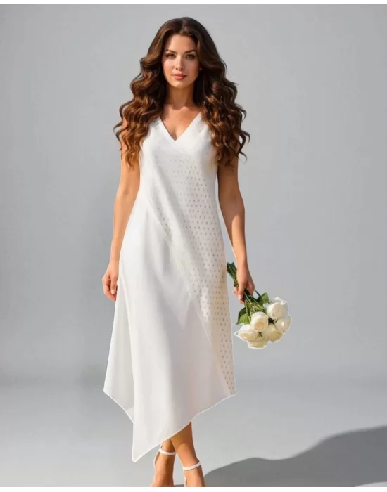 White Asimetrik Lazer Kesim Elbise