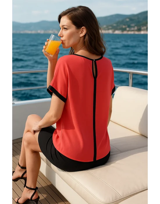 Gina Omuz Dantel Detay İthal Şifon Bluz