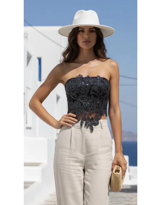 Rafael Lara France Dantel İşlemeli Brode Crop Bluz S 2026