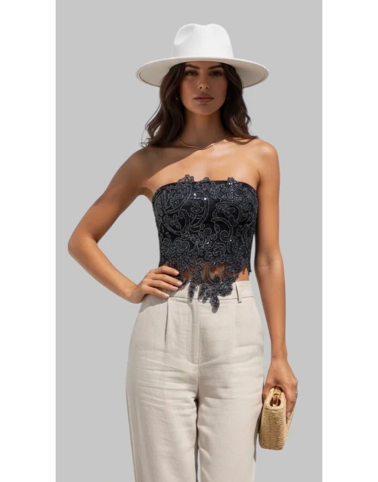 Rafael Lara France Dantel İşlemeli Brode Crop Bluz S 2026