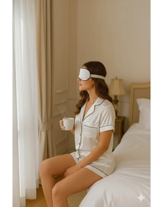 Agatha Saten Gömlek Yaka İkili Gecelik Takım