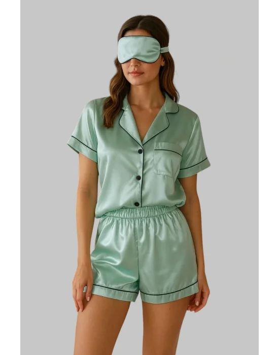 Agatha Saten Gömlek Yaka ikili Gecelik Takım