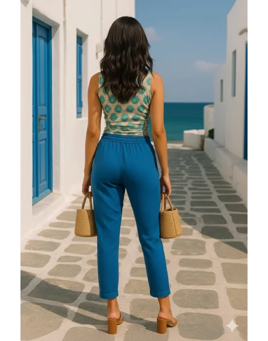 Alaçatı İki Renkli Keten Pantolon Takım