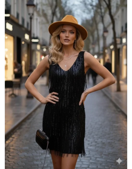 Barbara İthal Püskül Pul Payet Midi Elbise Tasarım S 2026