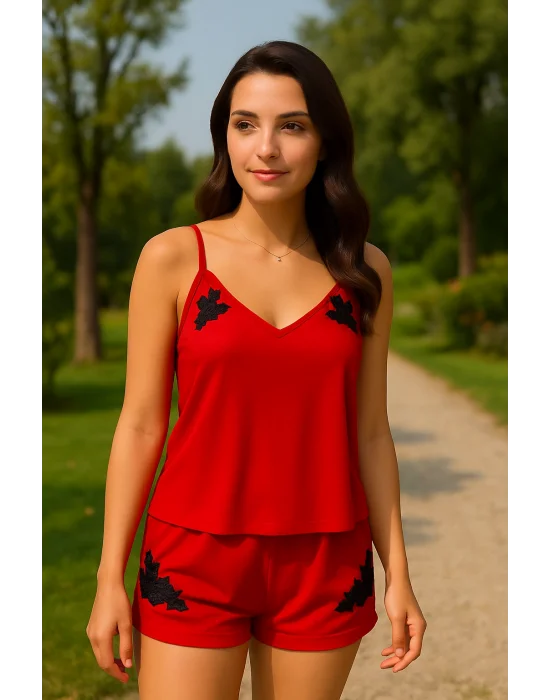 Barbara İthal Saten Gecelik Takım Aplik Detay