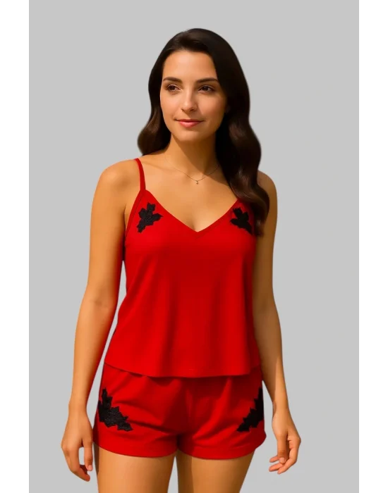 Barbara İthal Saten Gecelik Takım Aplik Detay