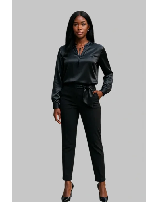 Black Bağlama Detay Hakim Yaka İhtal Saten Tasarım Bluz 2026