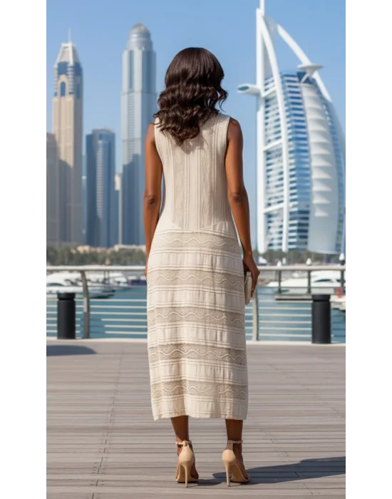 Camila İthal Dantel V Yaka Elbise