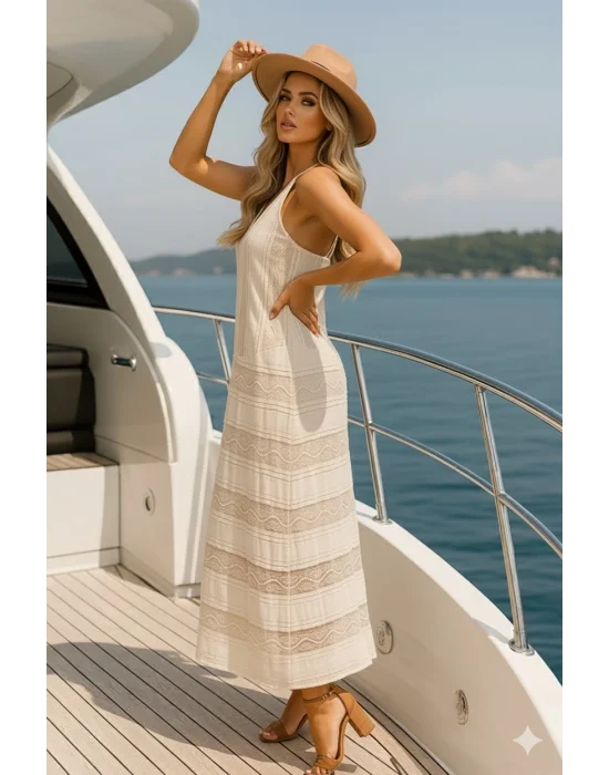 Camila İthal Dantel V Yaka Elbise