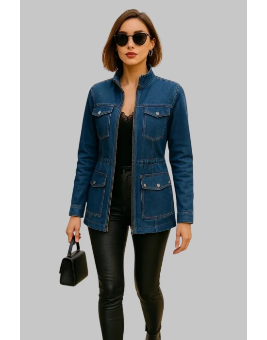 Davila Bağlama Detay Çift Cep Trençkot Ceket