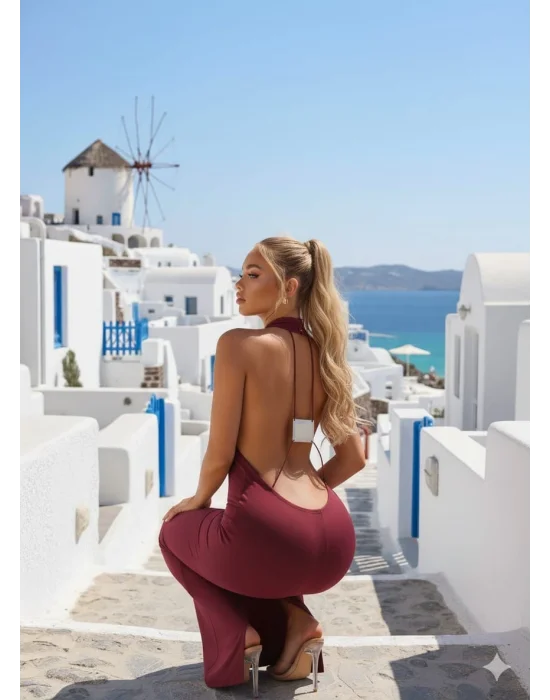 Denimoi Askılı Açık Sırtlı Tasarım Elbise