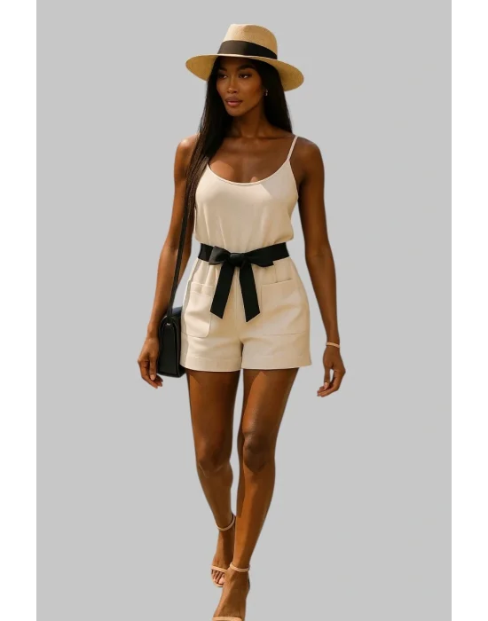Edna Keten Şortlu Bağlamalı Tulum Tasarım