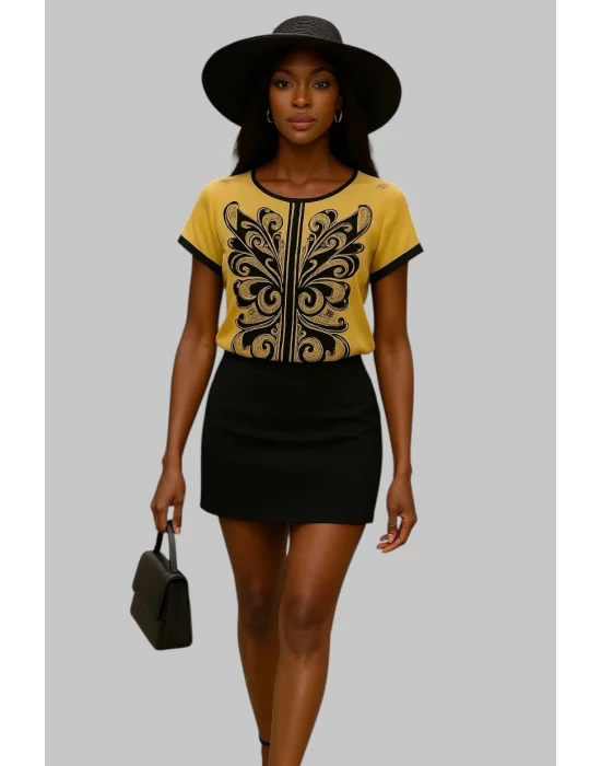 Eros Transfer Baskı İthal Krep Bluz