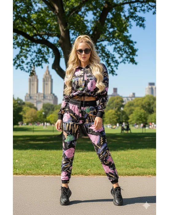 Gigi Dijital Baskı Kapüşonlu Dalgıç Eşofman Takım