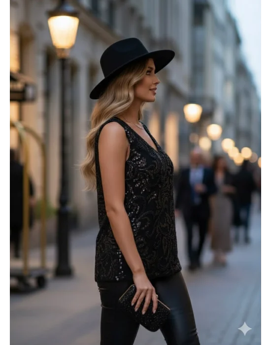 Giulia İthal Şifon Tül İşlemeli Tasarım Bluz S 2026