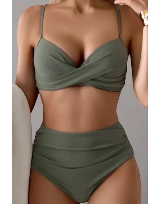 Jessica Düz Renk Bikini Seti Yüksek Esneklik Dantel Tasarım Yüksek Bel