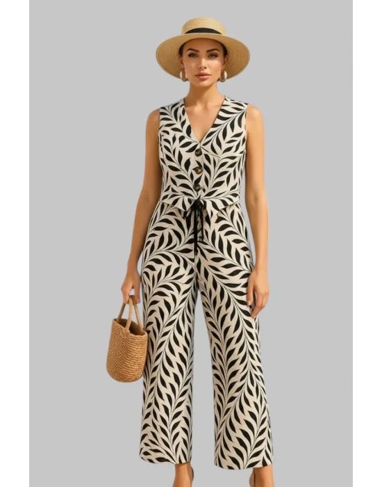 Marsilya Siyah Beyaz Keten Pantolon Takım