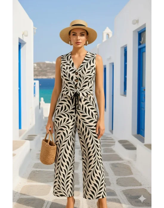 Marsilya Siyah Beyaz Keten Pantolon Takım